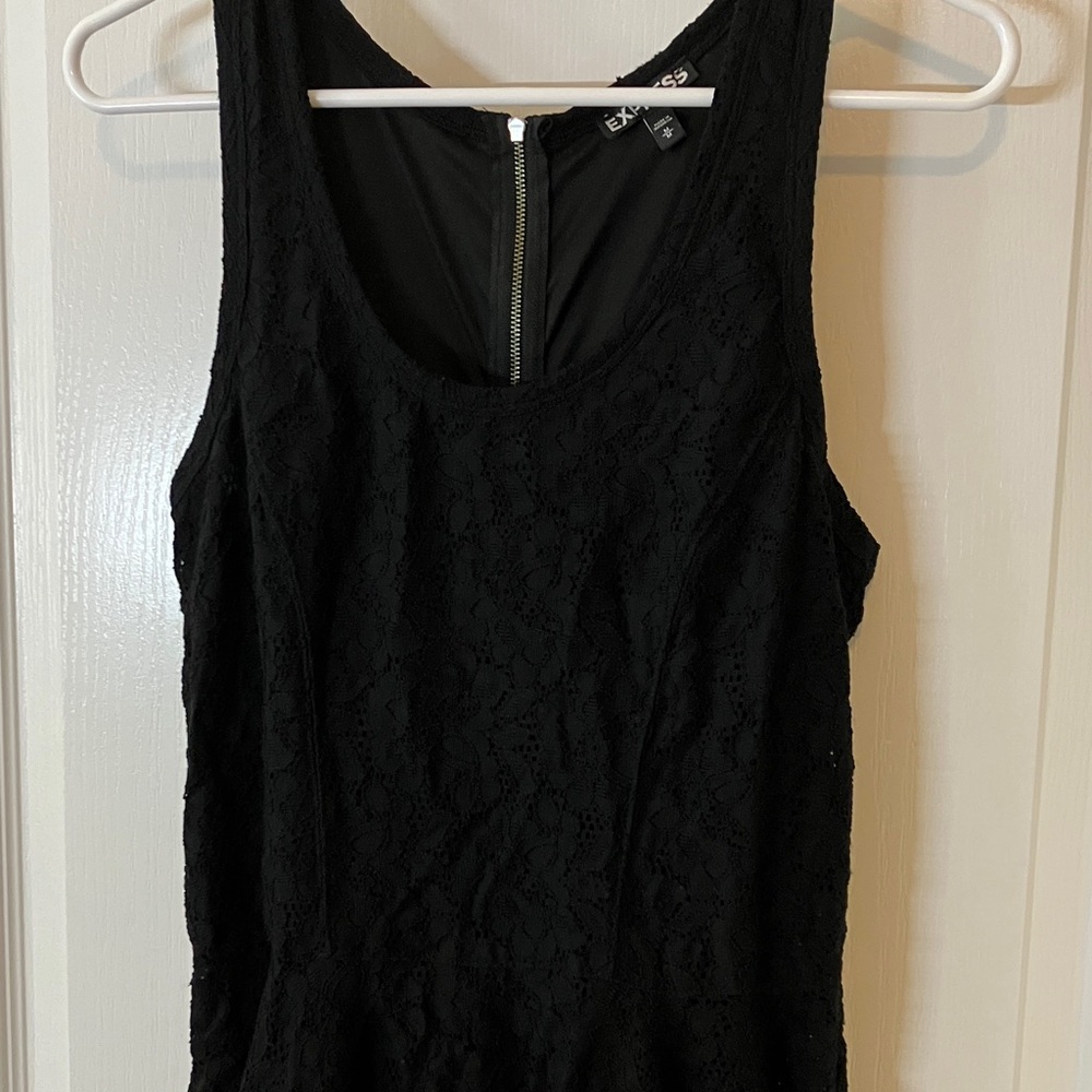 Express Black lace fully lined stretch skater skirt dress, medium - Picture 2 of 5